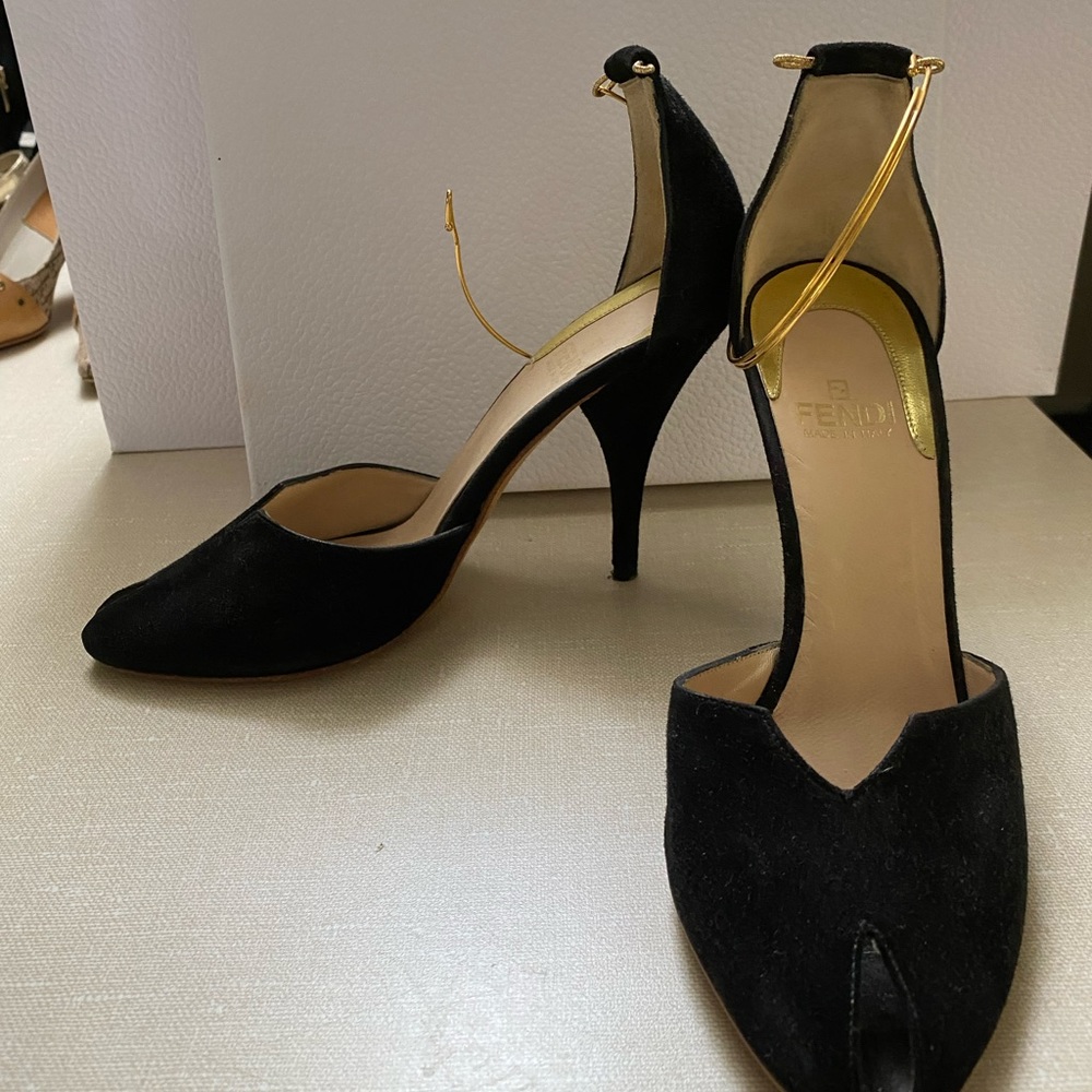 Gorgeous Fendi peep toes with gold bracelet. Vintage and authentic.